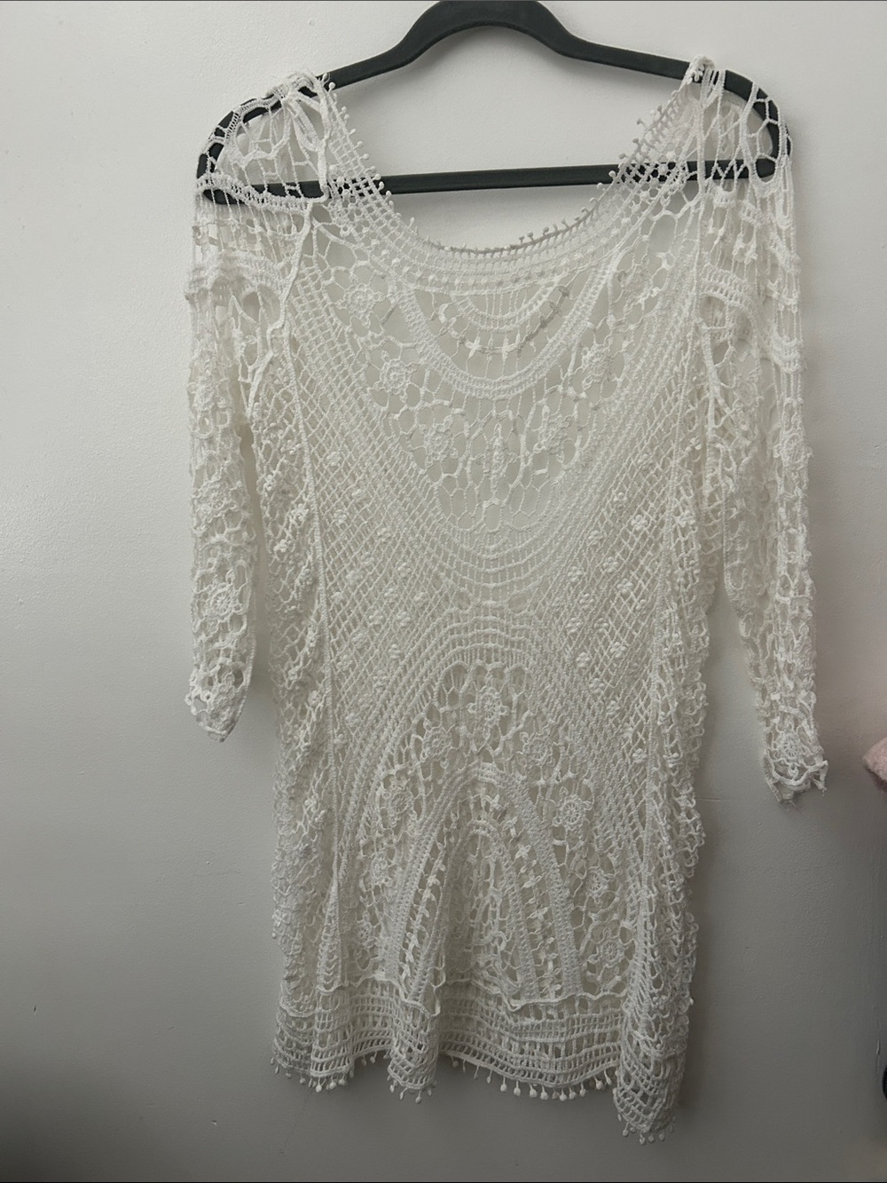 White Rayon Crochet Lace Tunic Cover Up